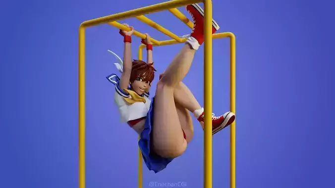 Sakura 3D print woman hanging from pole