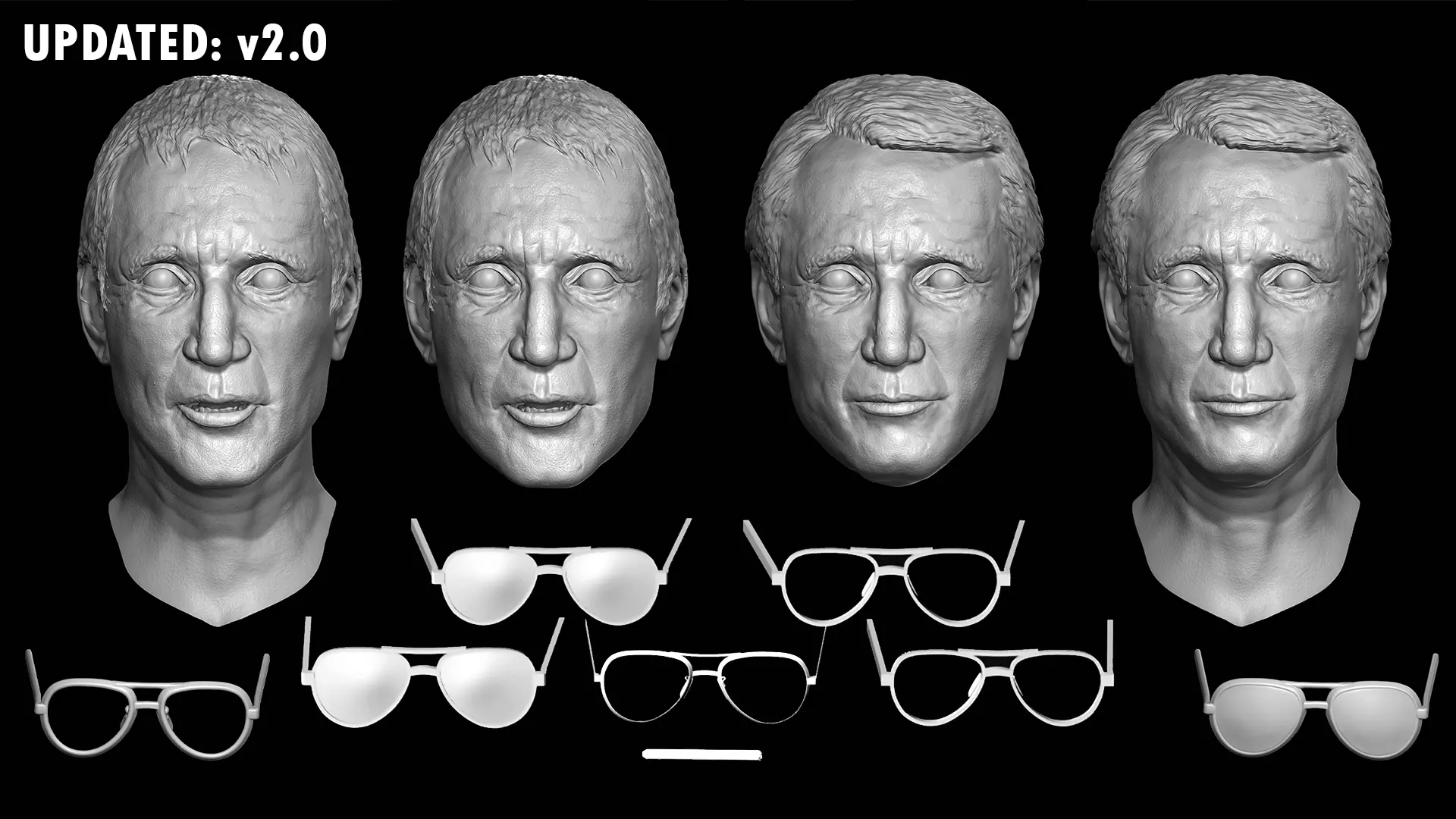 Chief Brody heads for action figures UPDATED for Sixth scale 3D print model_0