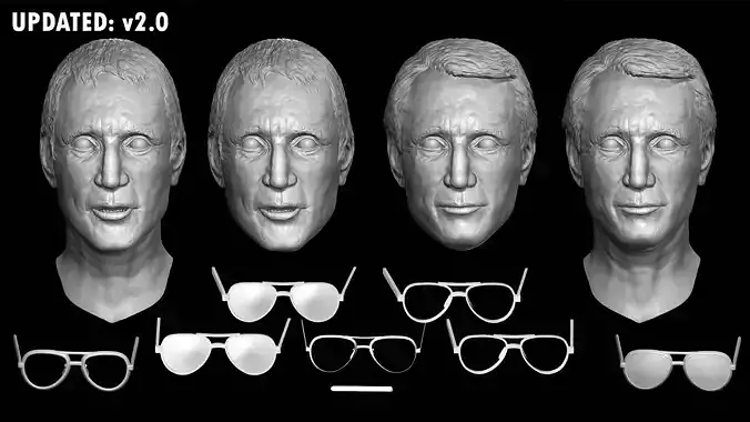 Chief Brody heads for action figures UPDATED for Sixth scale 3D print model