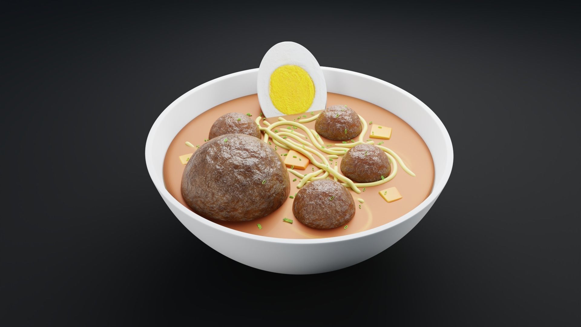 One Serving of Noodle Meatball 3D model_3