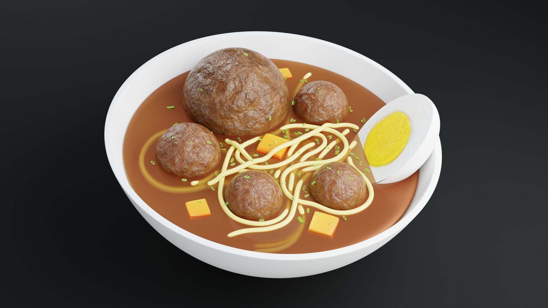 One Serving of Noodle Meatball 3D model_1