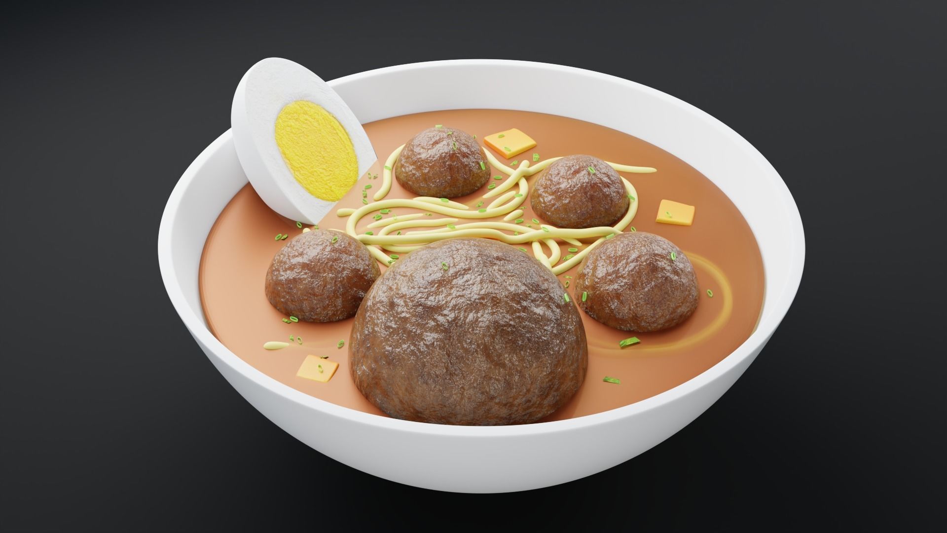 One Serving of Noodle Meatball 3D model_4