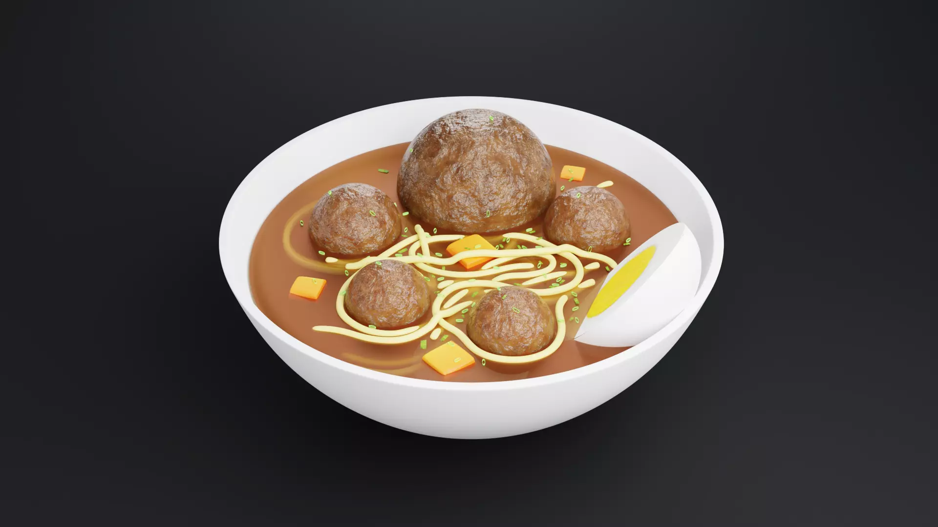 One Serving of Noodle Meatball 3D model_0