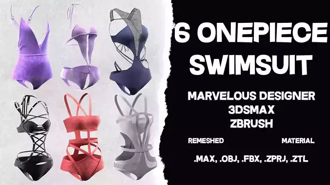 6 One Piece Swimsuits Low-poly 3D model