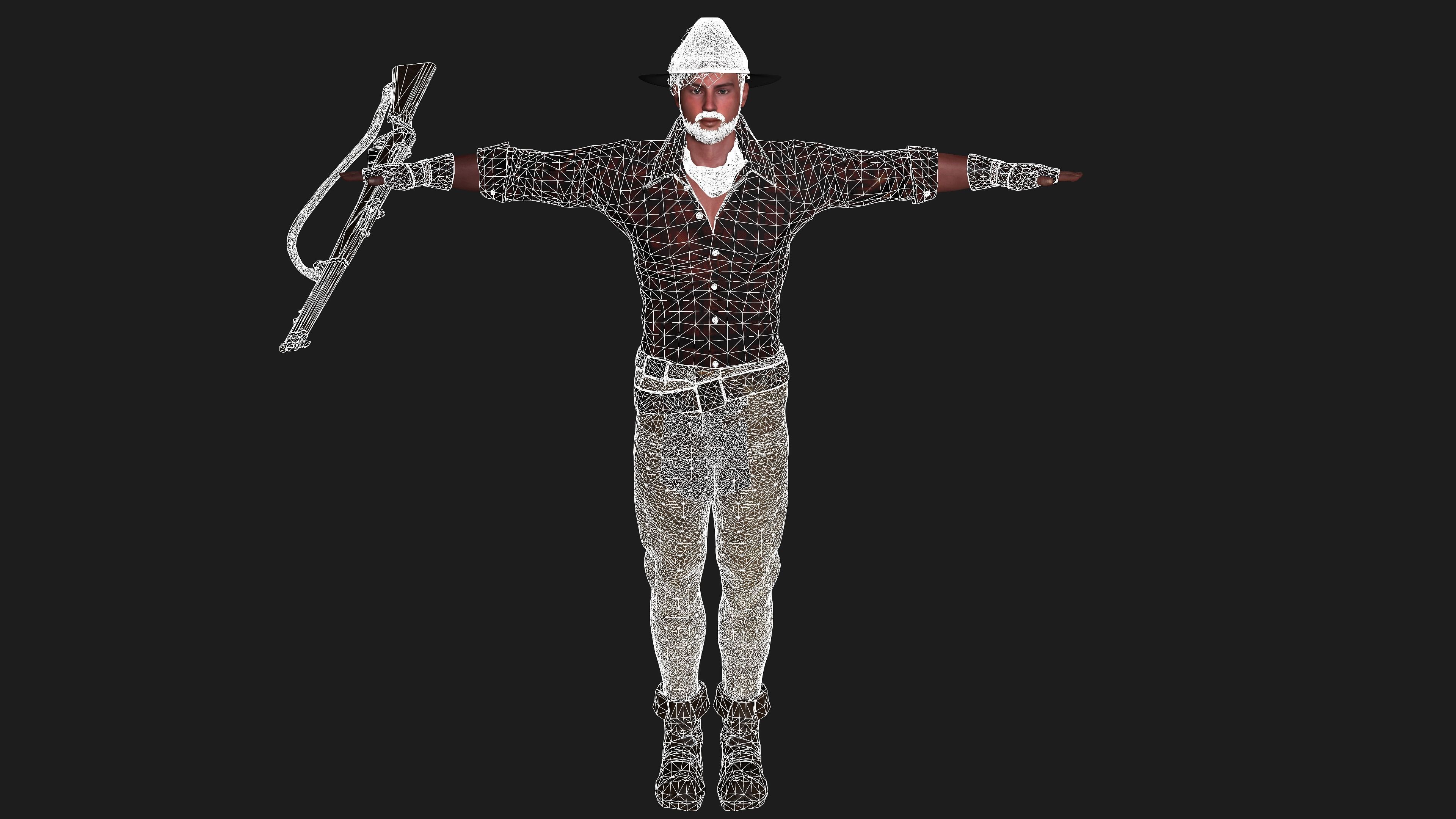 AAA 3D REALISTIC COWBOY CHARACTER 01 - GAME READY RIGGED Low-poly 3D model_19