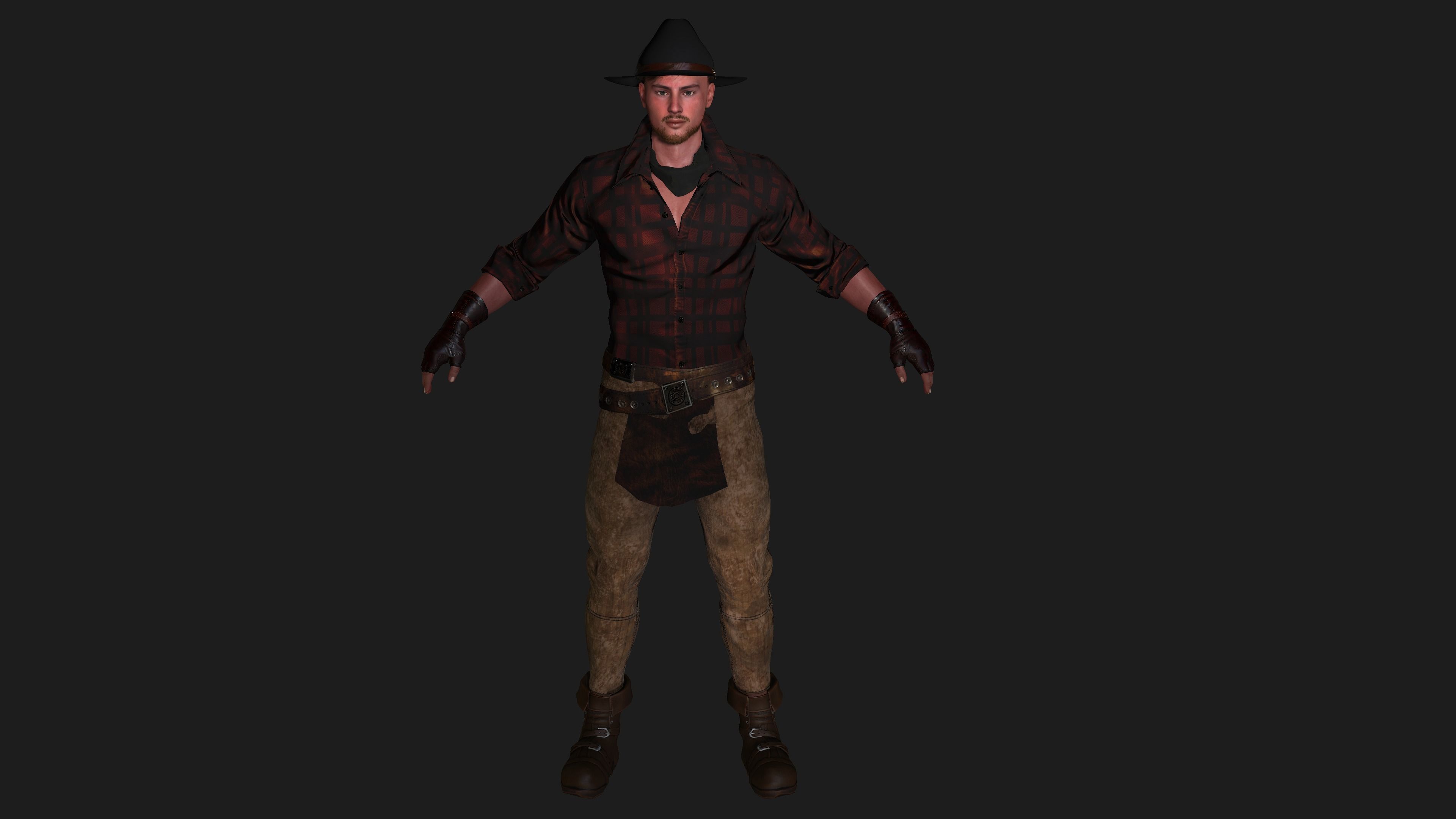 AAA 3D REALISTIC COWBOY CHARACTER 01 - GAME READY RIGGED Low-poly 3D model_5