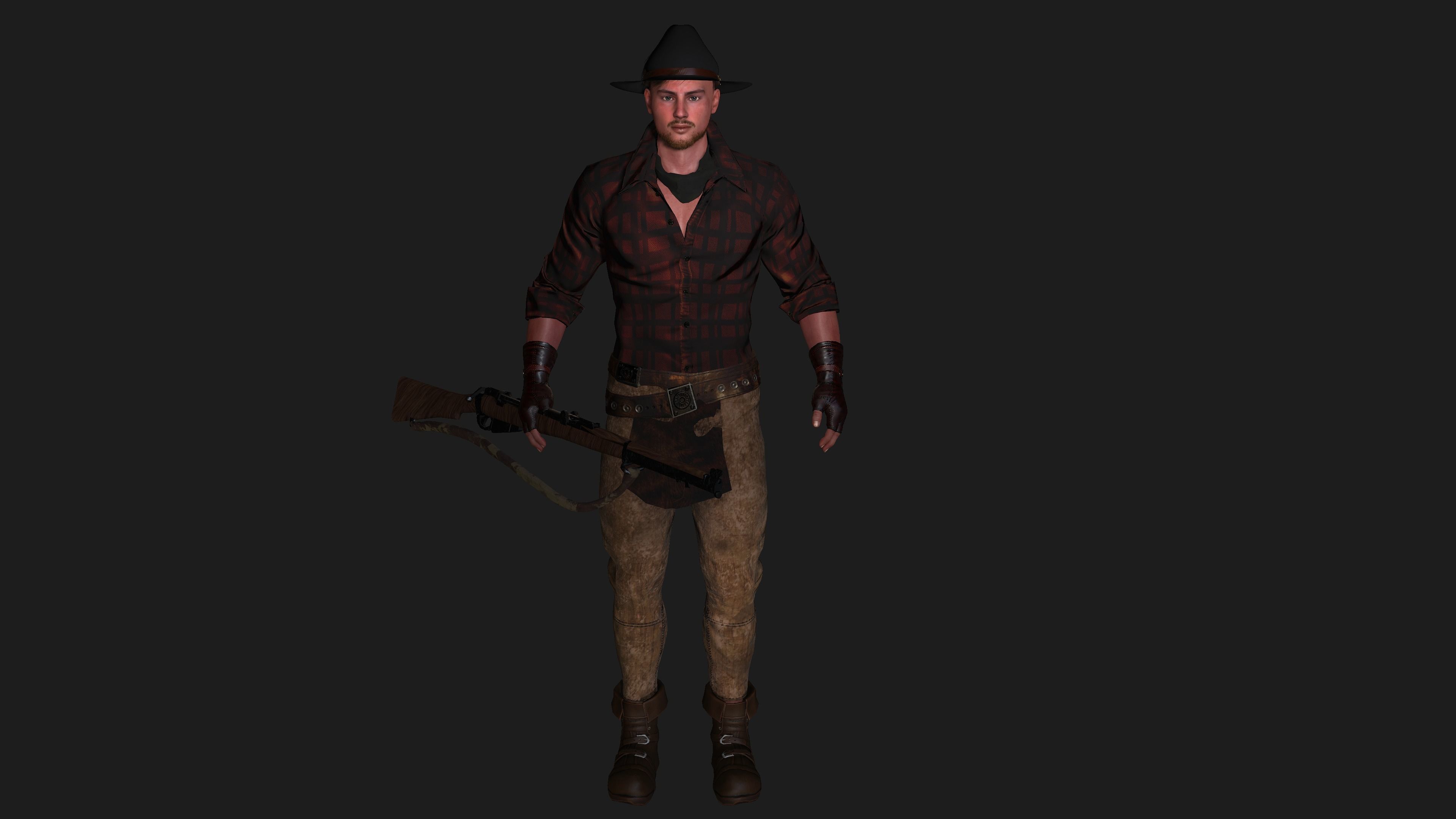 AAA 3D REALISTIC COWBOY CHARACTER 01 - GAME READY RIGGED Low-poly 3D model_13