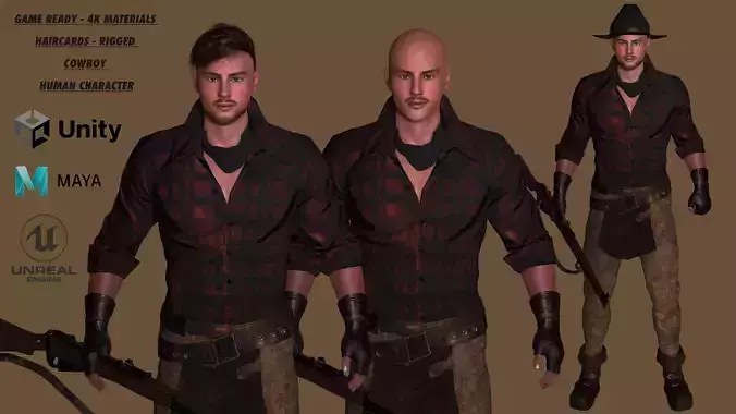 AAA 3D REALISTIC COWBOY CHARACTER 01 - GAME READY RIGGED