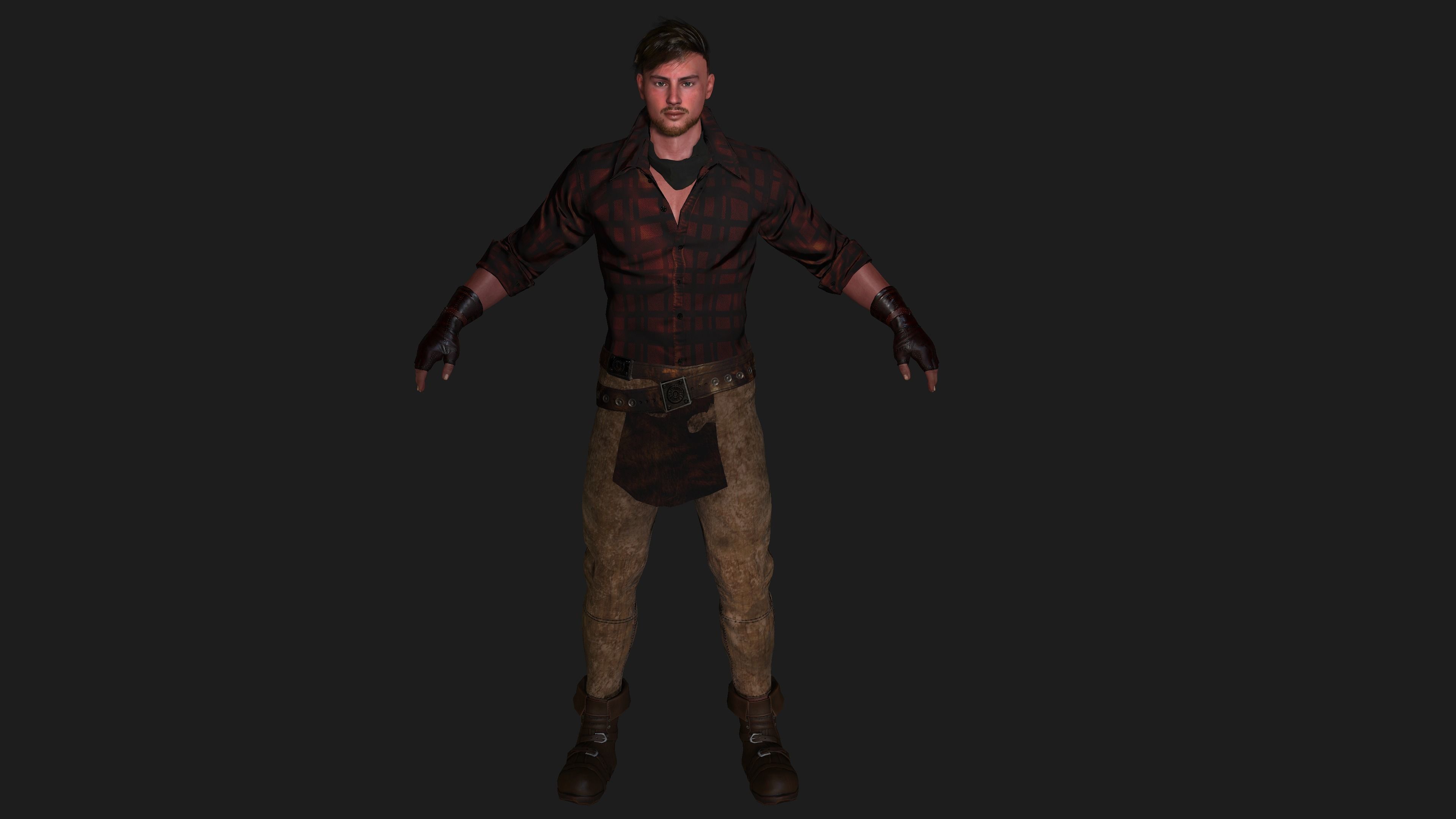 AAA 3D REALISTIC COWBOY CHARACTER 01 - GAME READY RIGGED Low-poly 3D model_6