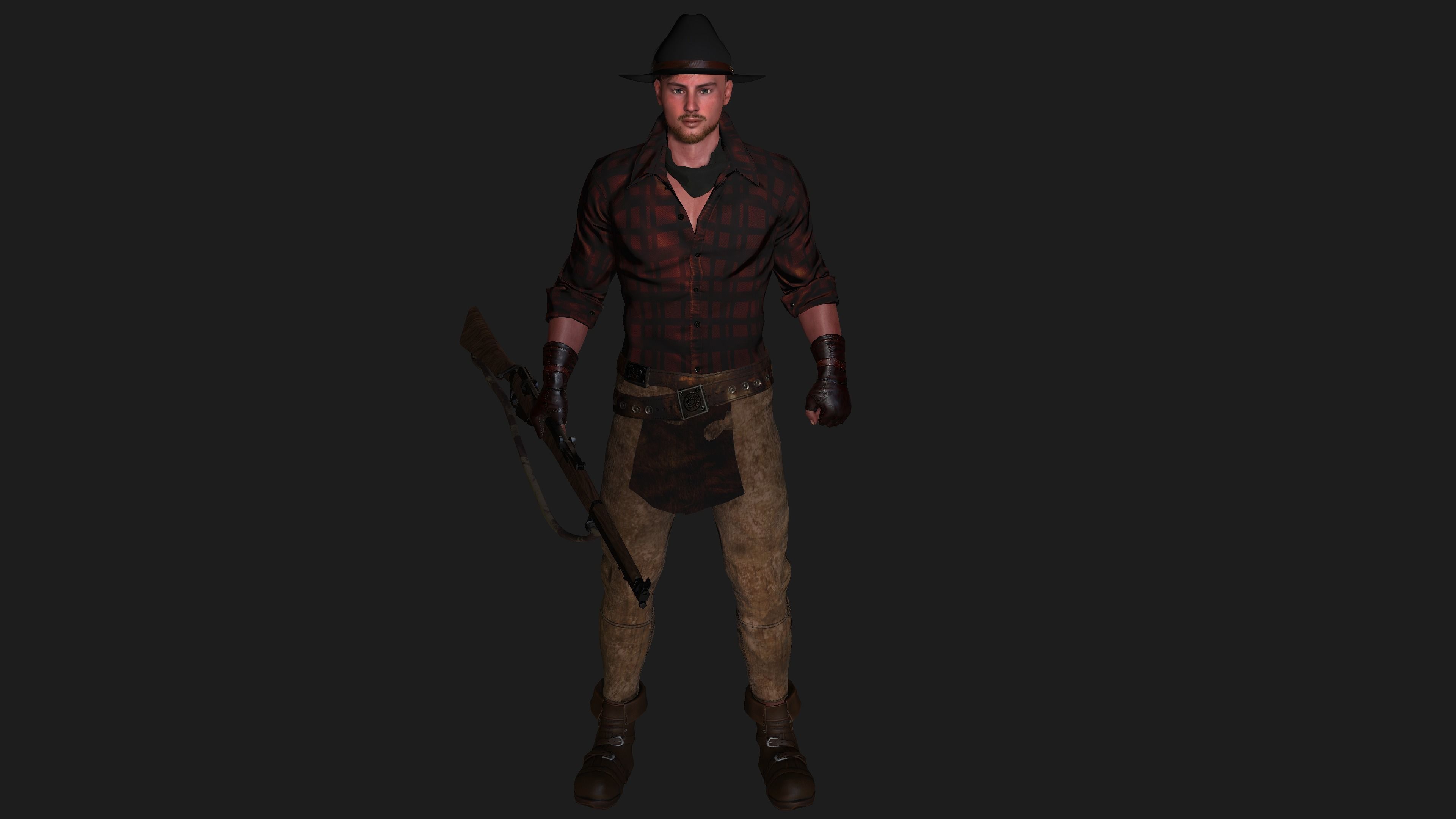 AAA 3D REALISTIC COWBOY CHARACTER 01 - GAME READY RIGGED Low-poly 3D model_2