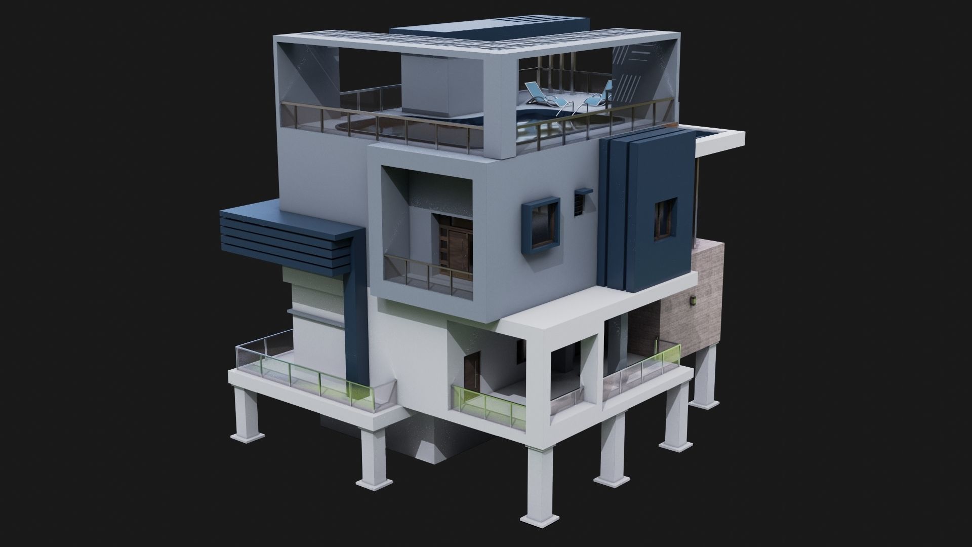 Modern House 02 All PBR Unity UE Textures Included Low-poly 3D model_4