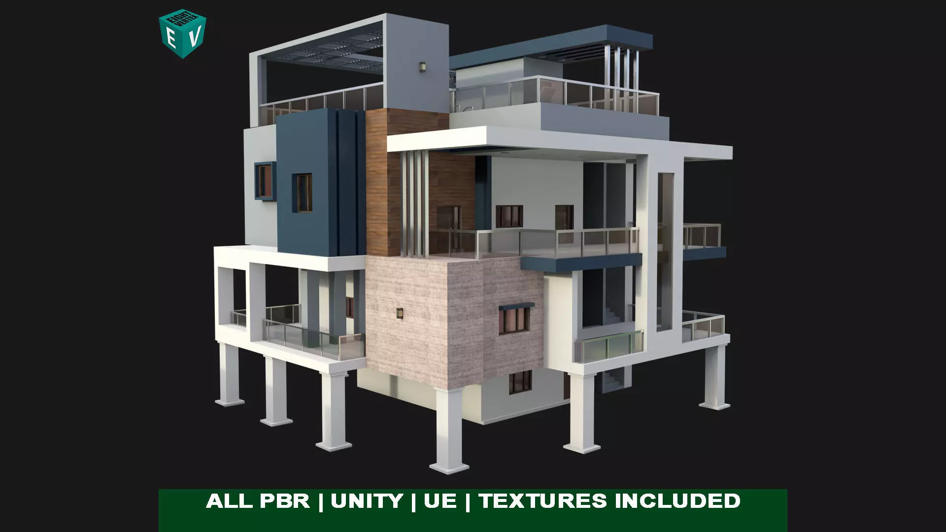 Modern House 02 All PBR Unity UE Textures Included Low-poly 3D model_0