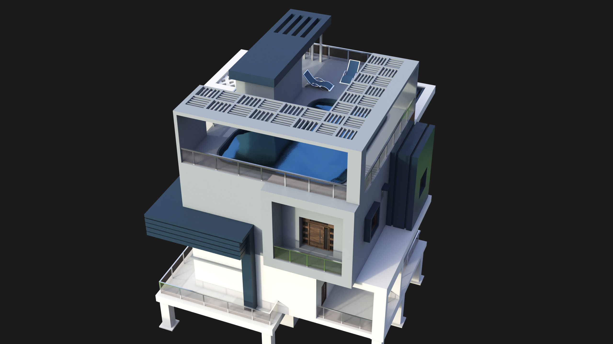 Modern House 02 All PBR Unity UE Textures Included Low-poly 3D model_13