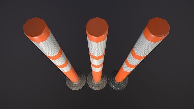 Plastic road bollard  Low-poly 3D model 2