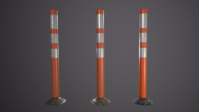 Plastic road bollard  Low-poly 3D model 3