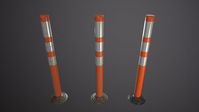 Plastic road bollard  Low-poly 3D model 6