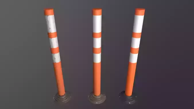 Plastic road bollard  Low-poly 3D model