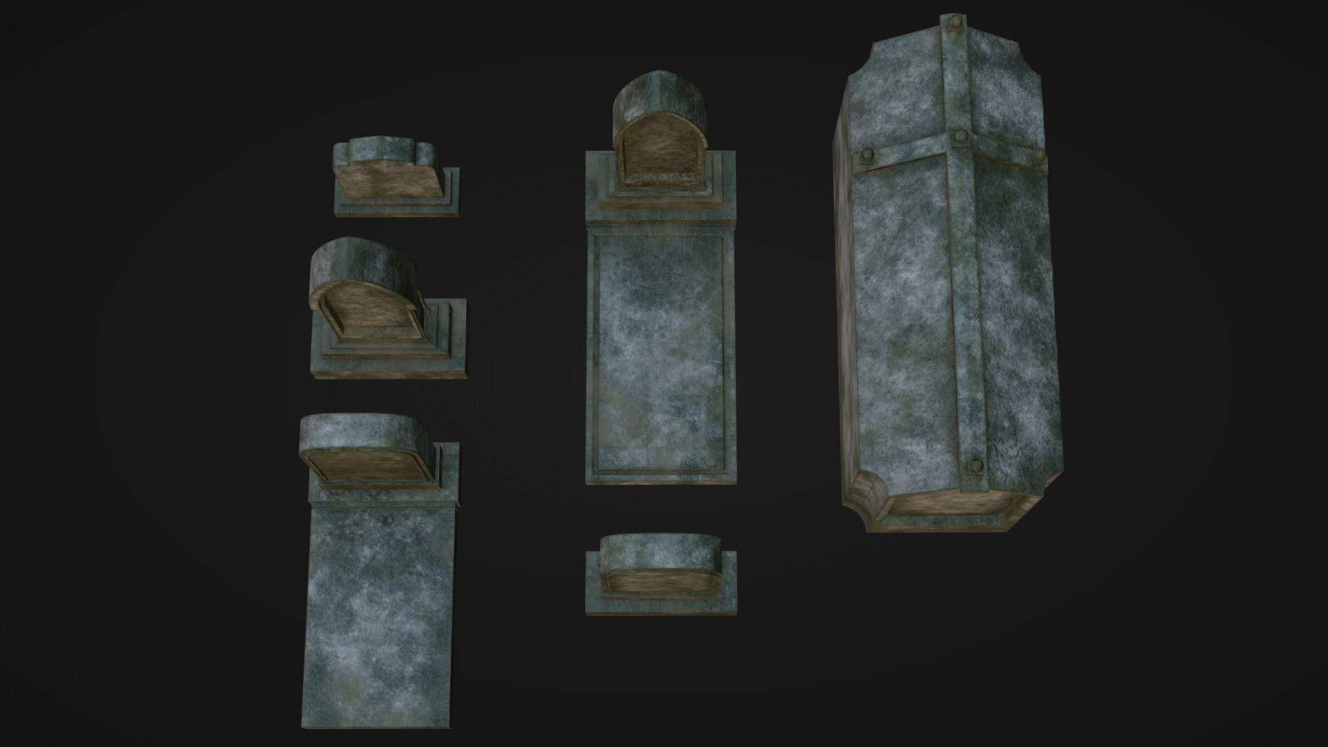 Low-poly PBR Gravestone set 6 items Low-poly 3D model_3