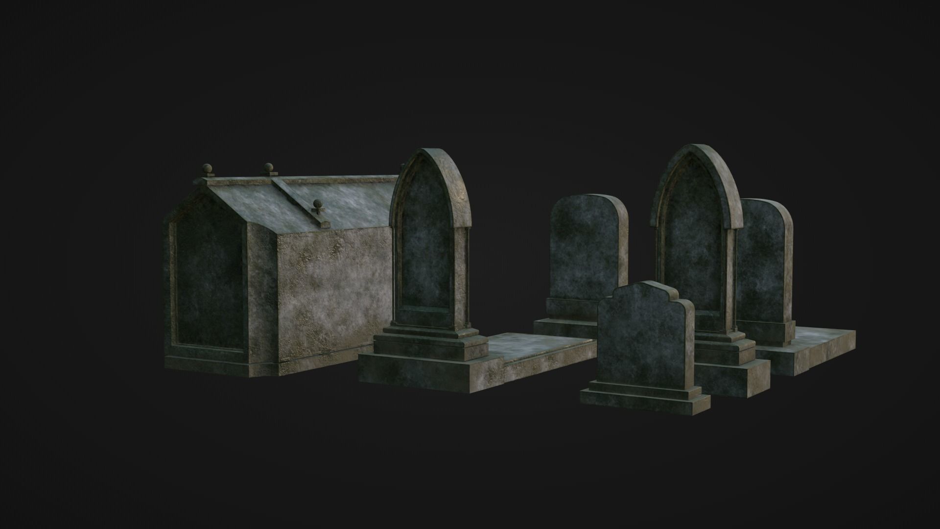 Low-poly PBR Gravestone set 6 items Low-poly 3D model_2