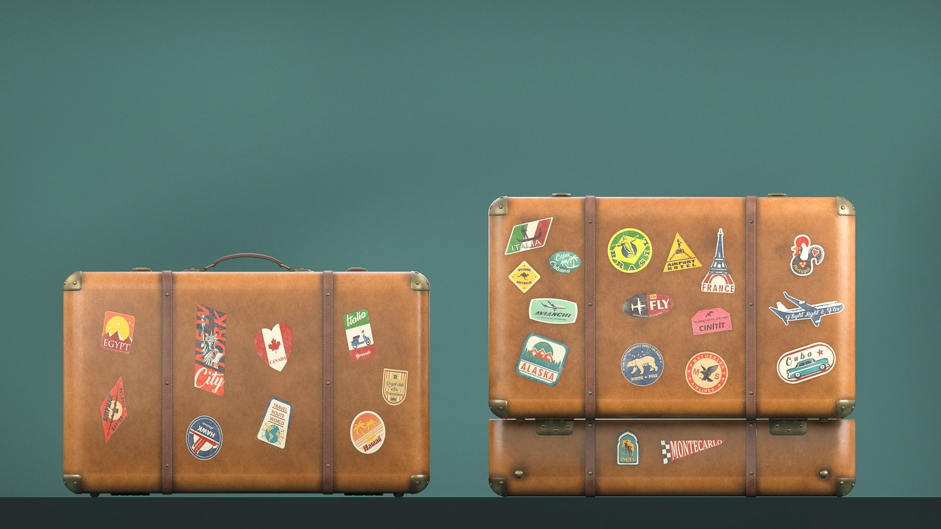 Vintage travelling suitcases lowpoly Low-poly 3D model_4