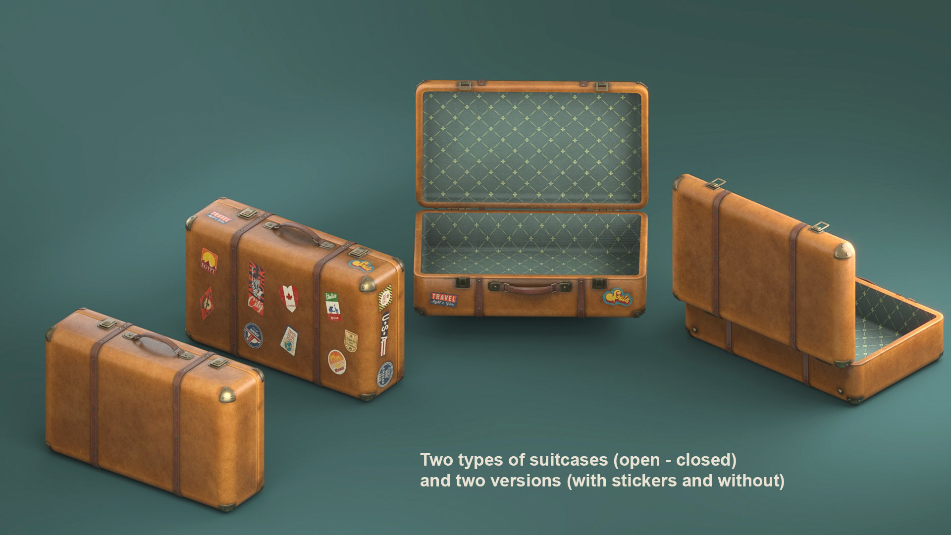 Vintage travelling suitcases lowpoly Low-poly 3D model_16