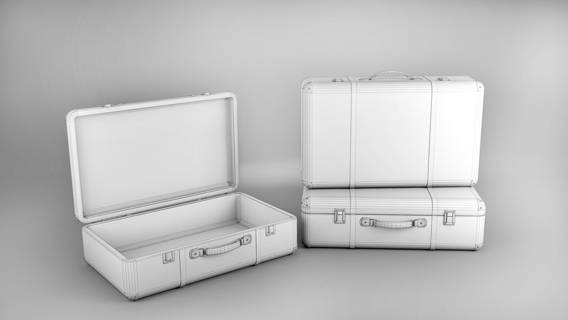 Vintage travelling suitcases lowpoly Low-poly 3D model_1