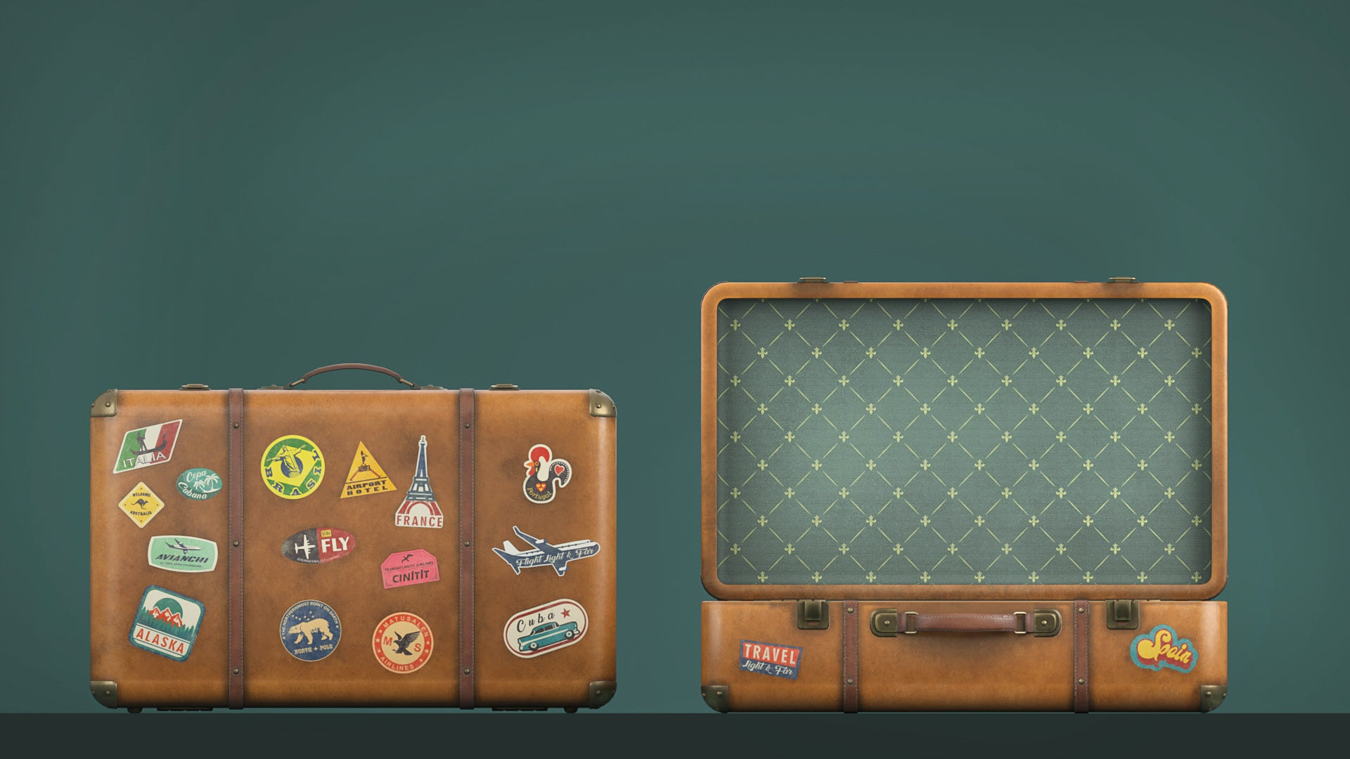 Vintage travelling suitcases lowpoly Low-poly 3D model_6