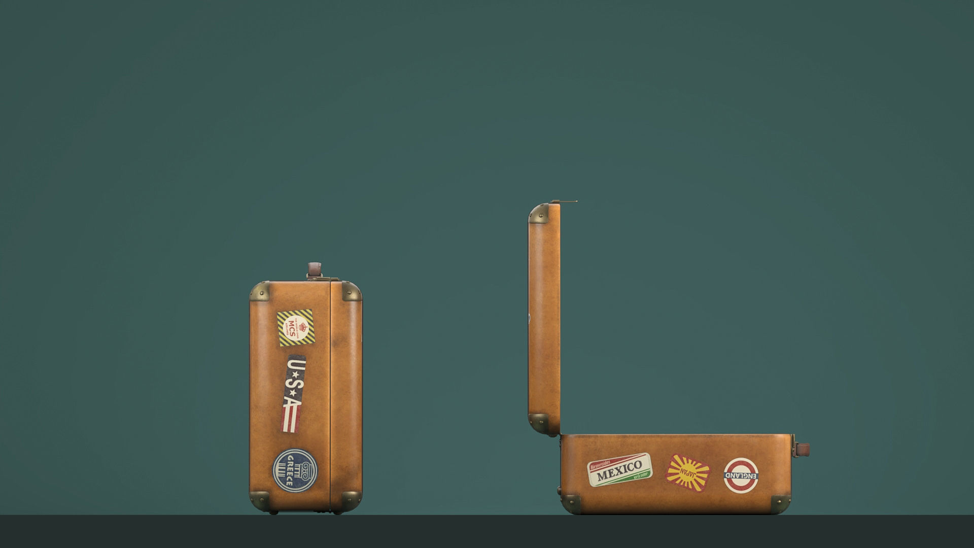 Vintage travelling suitcases lowpoly Low-poly 3D model_8