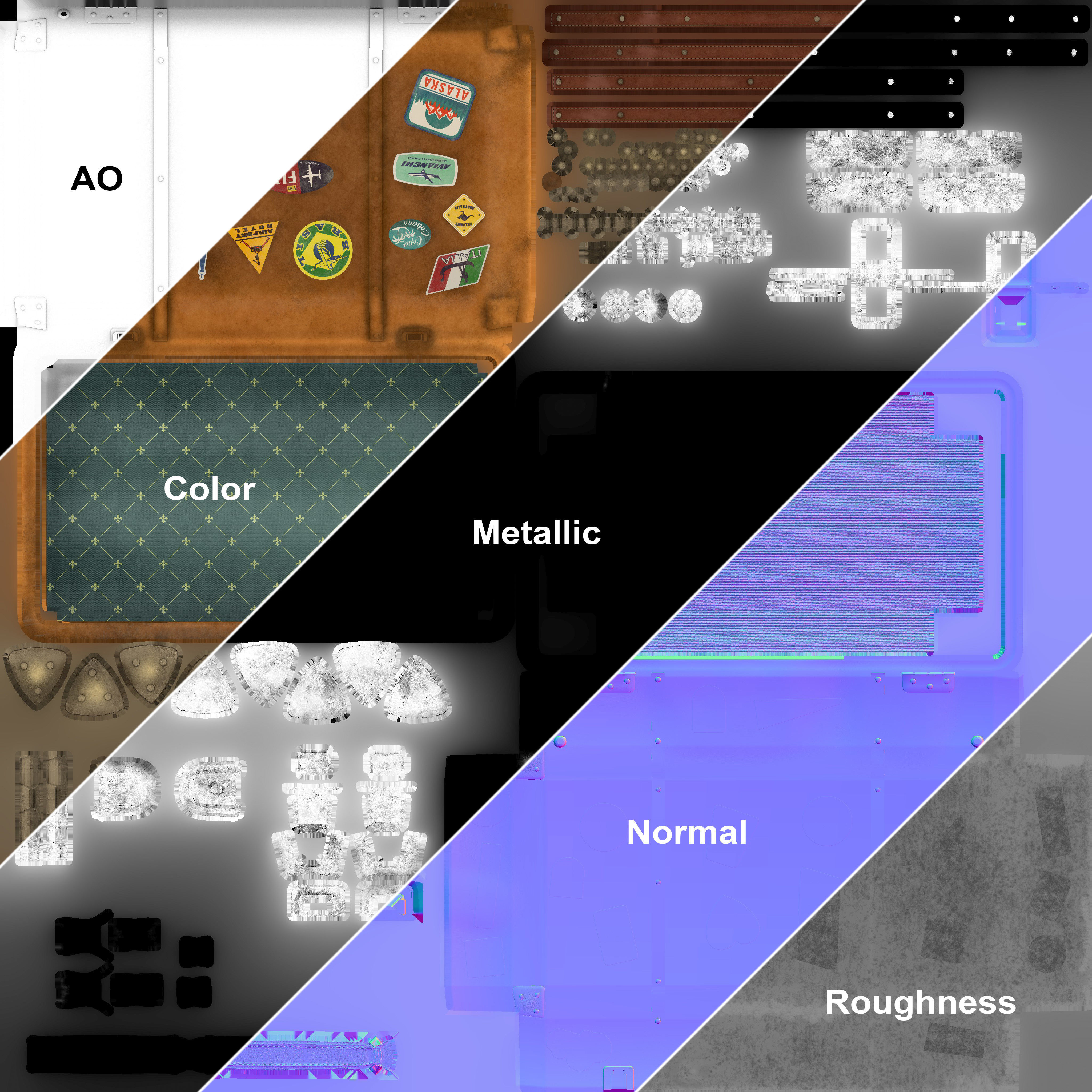 Vintage travelling suitcases lowpoly Low-poly 3D model_20