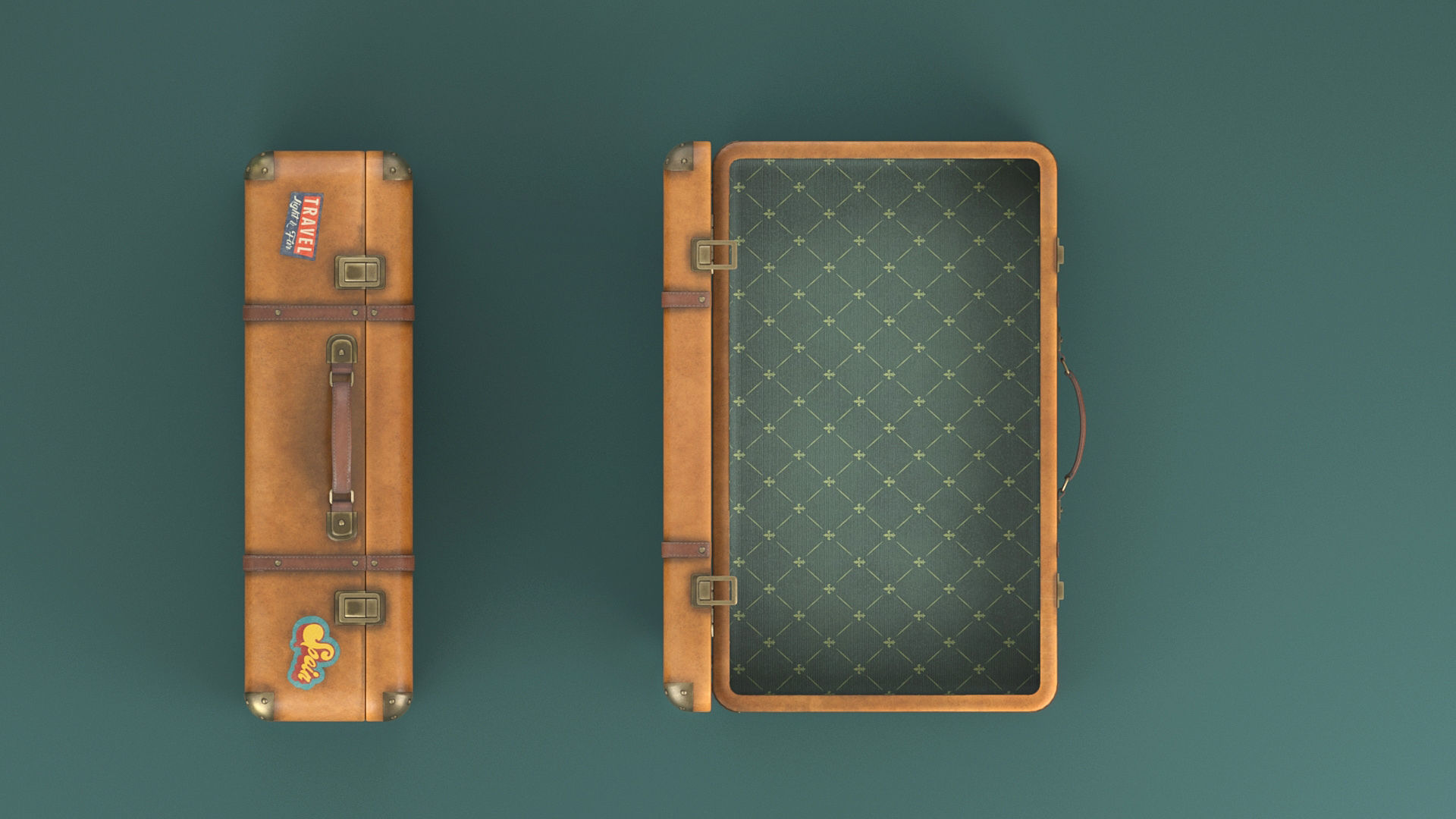 Vintage travelling suitcases lowpoly Low-poly 3D model_10