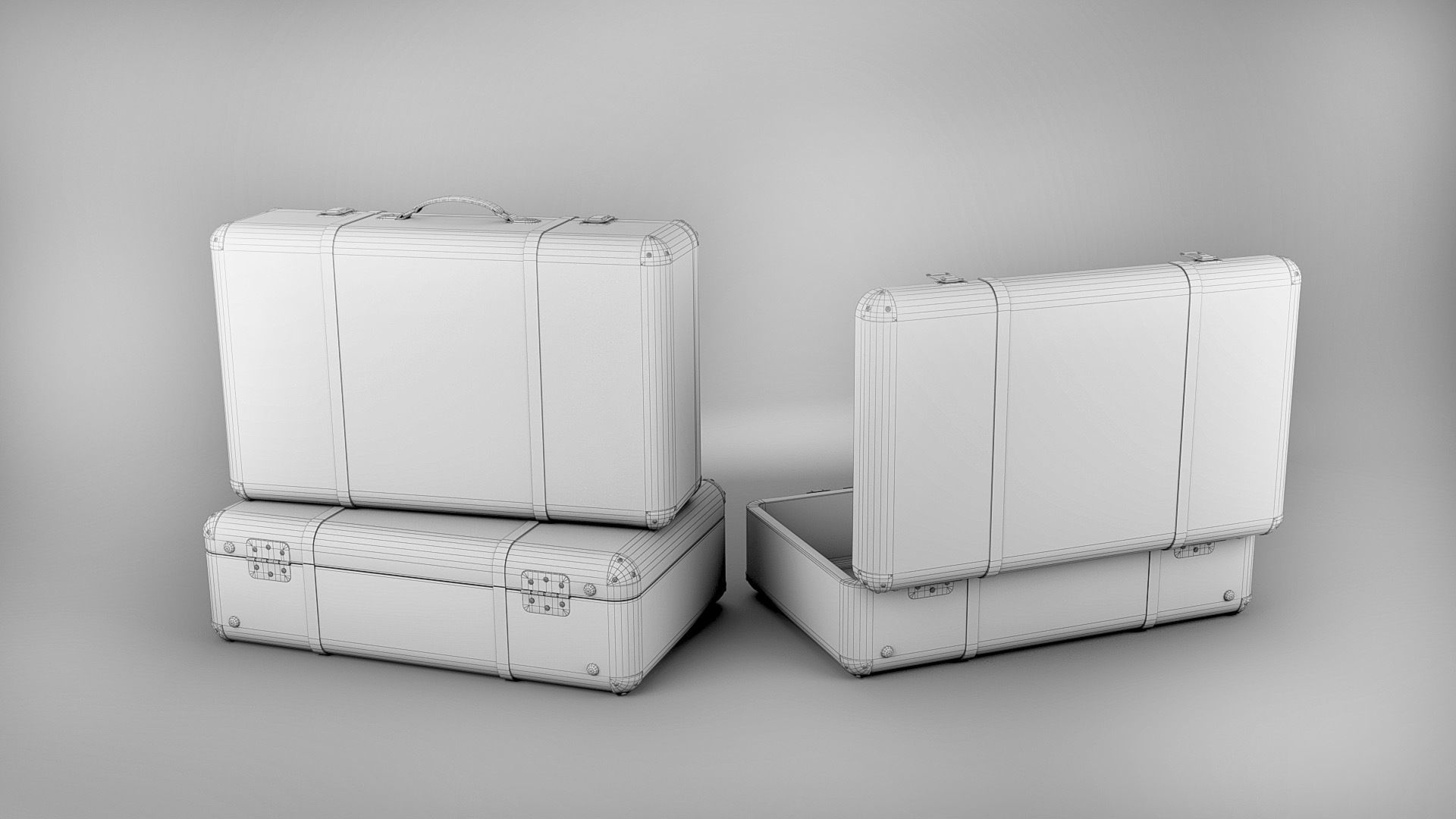 Vintage travelling suitcases lowpoly Low-poly 3D model_3