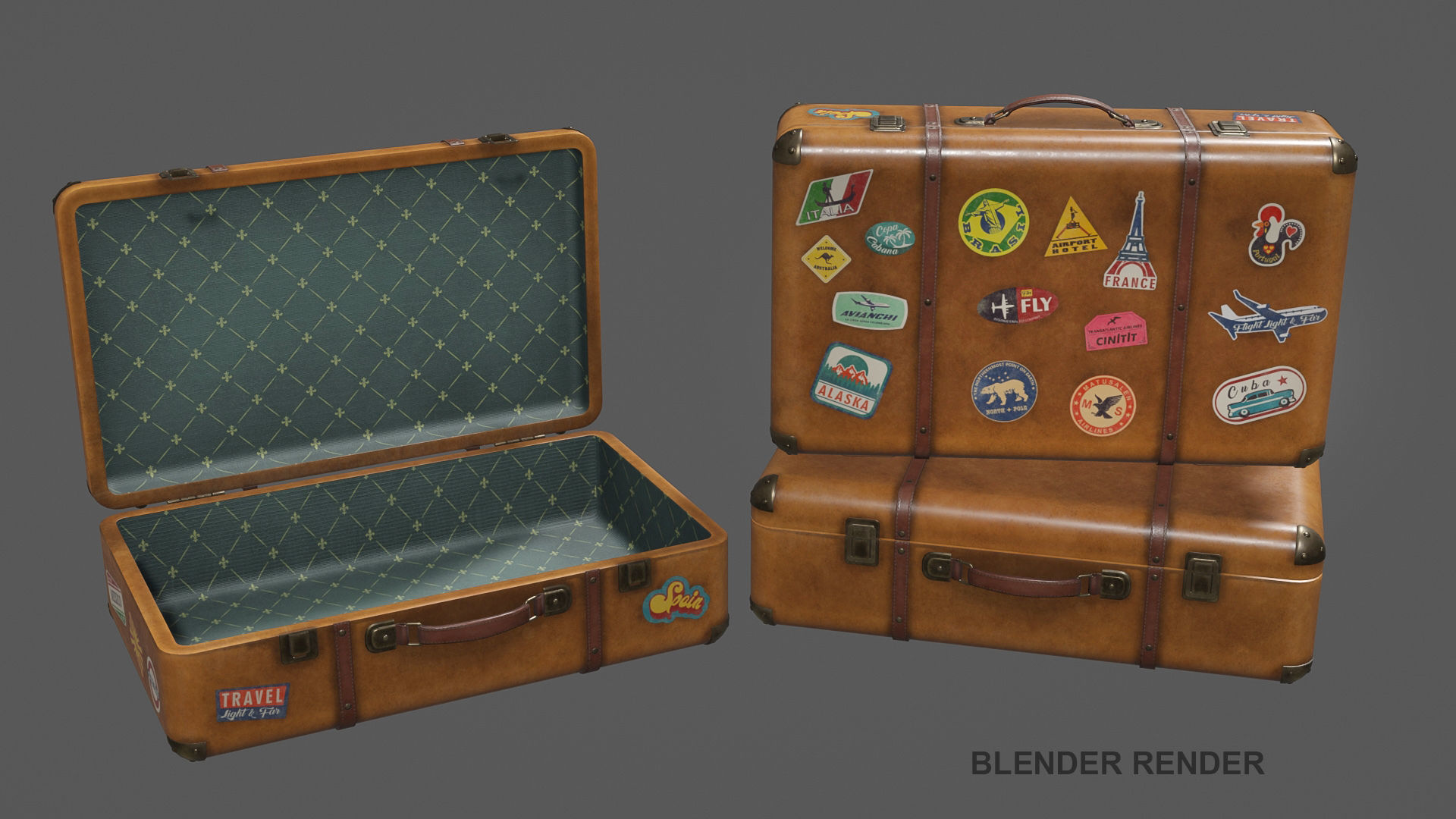 Vintage travelling suitcases lowpoly Low-poly 3D model_18