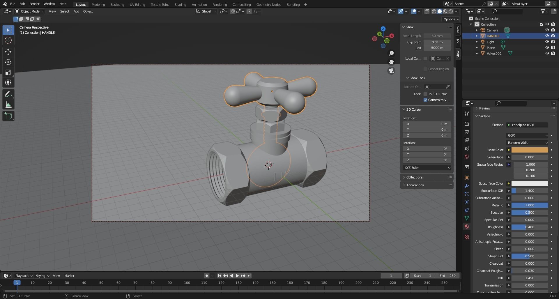Valve brass with handle Low-poly 3D model_9