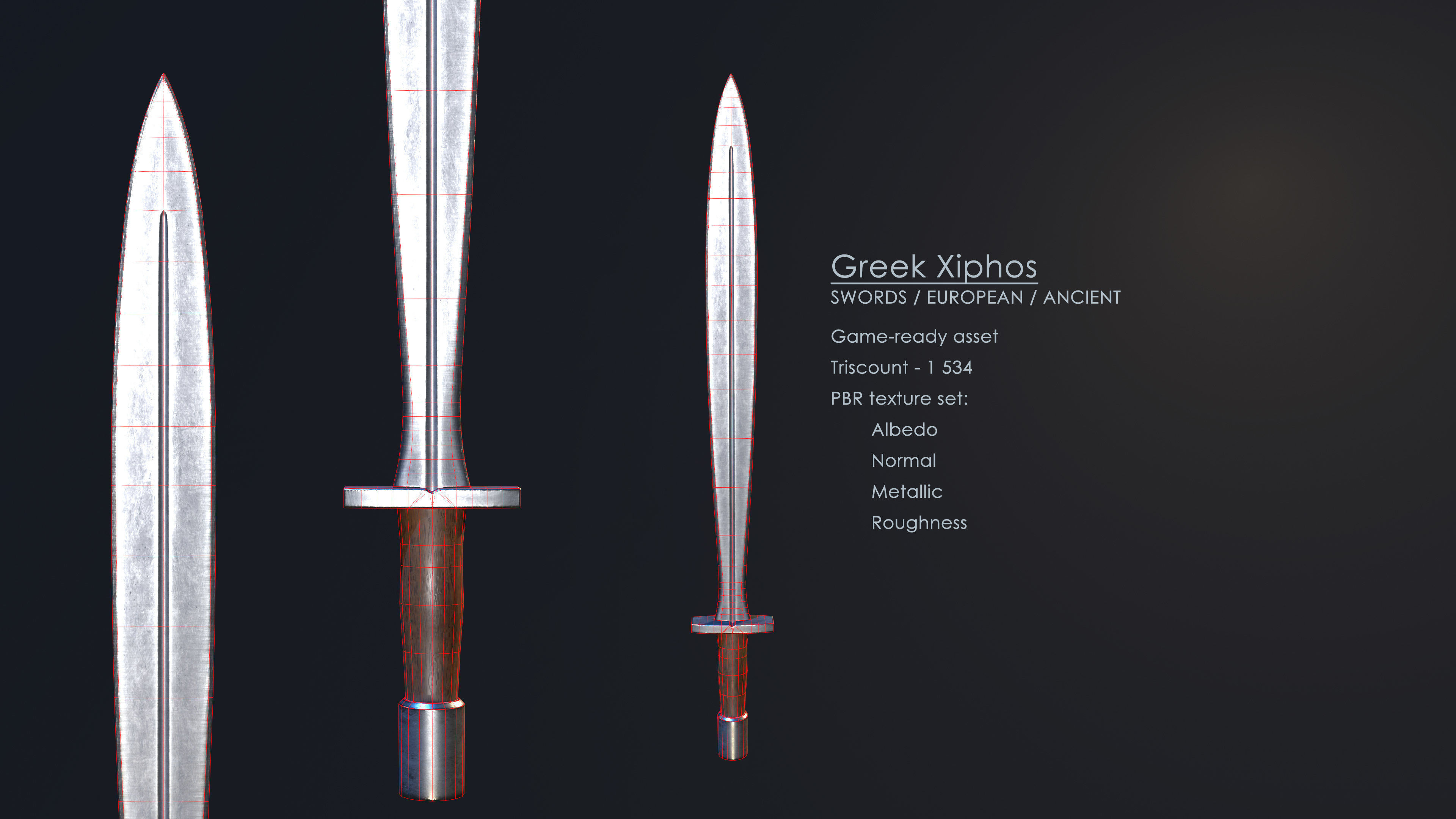 Greek Xiphos Low-poly 3D model_4