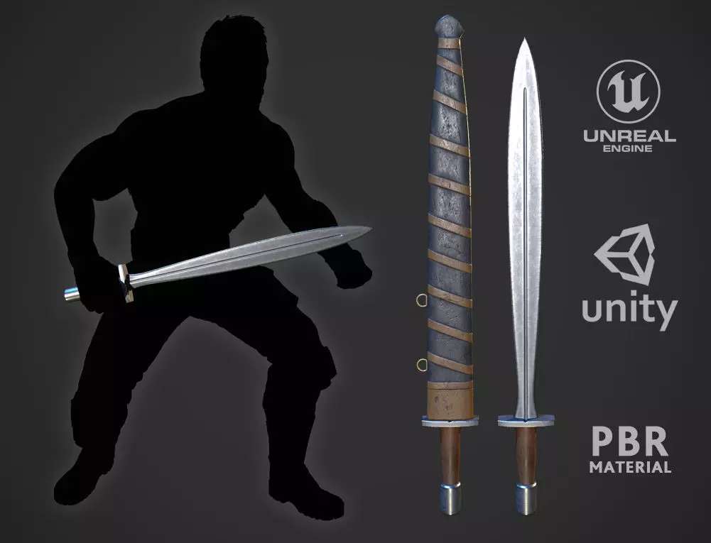 Greek Xiphos Low-poly 3D model_0