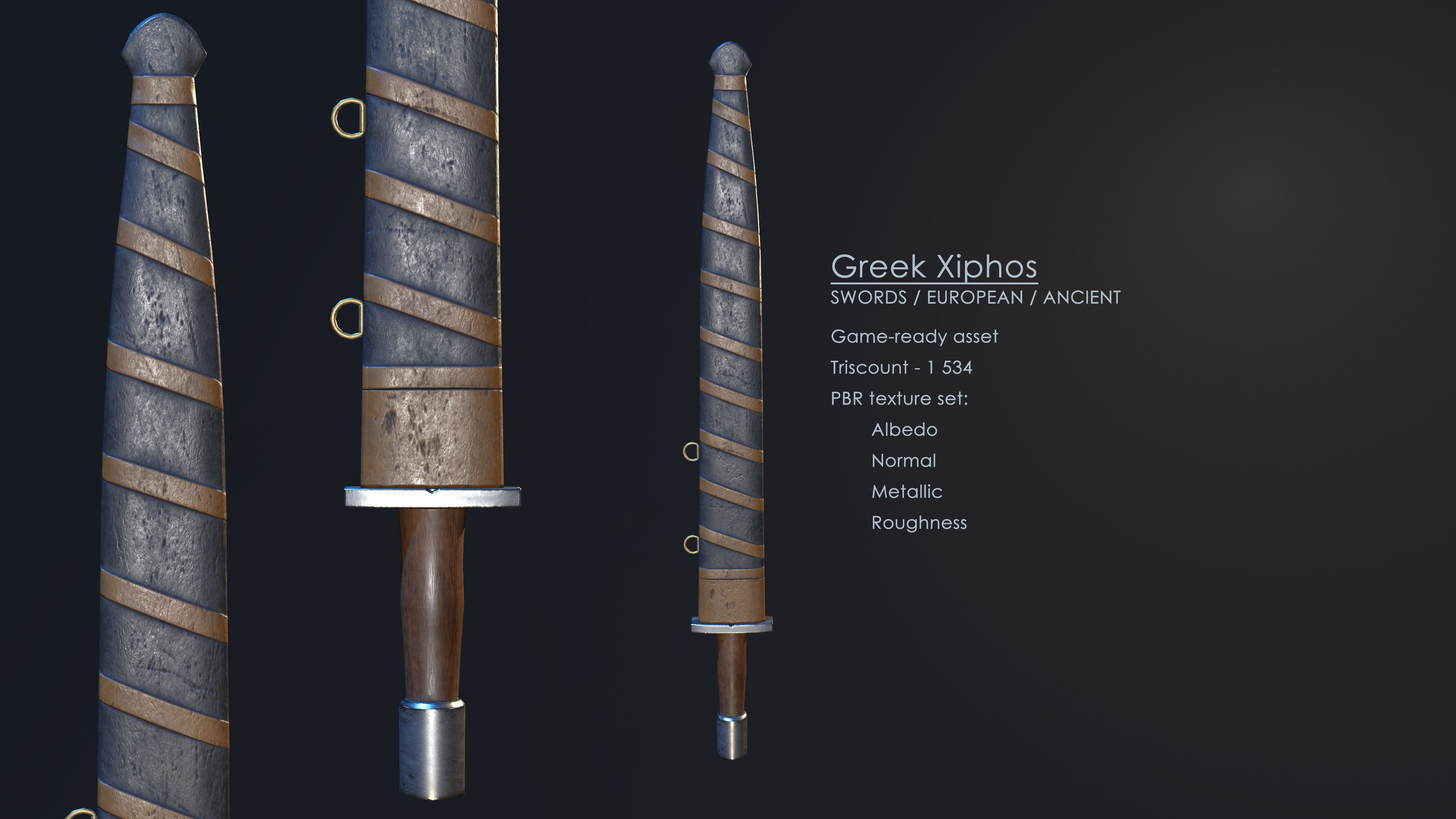 Greek Xiphos Low-poly 3D model_1