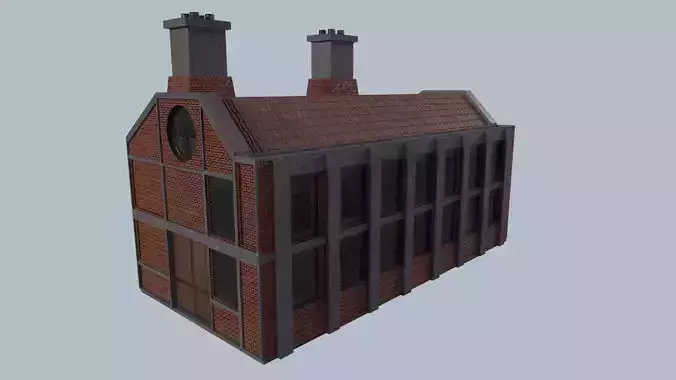 Factory brick building with two chimneys