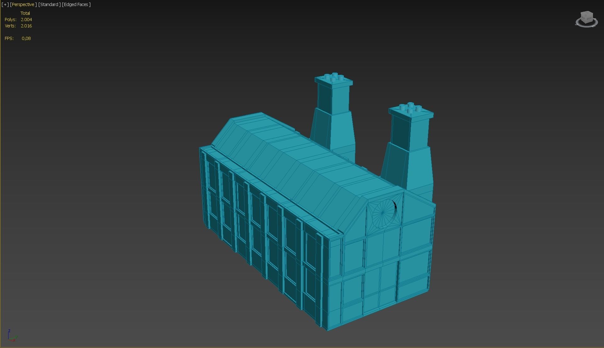 Factory brick building with two chimneys Low-poly 3D model_12
