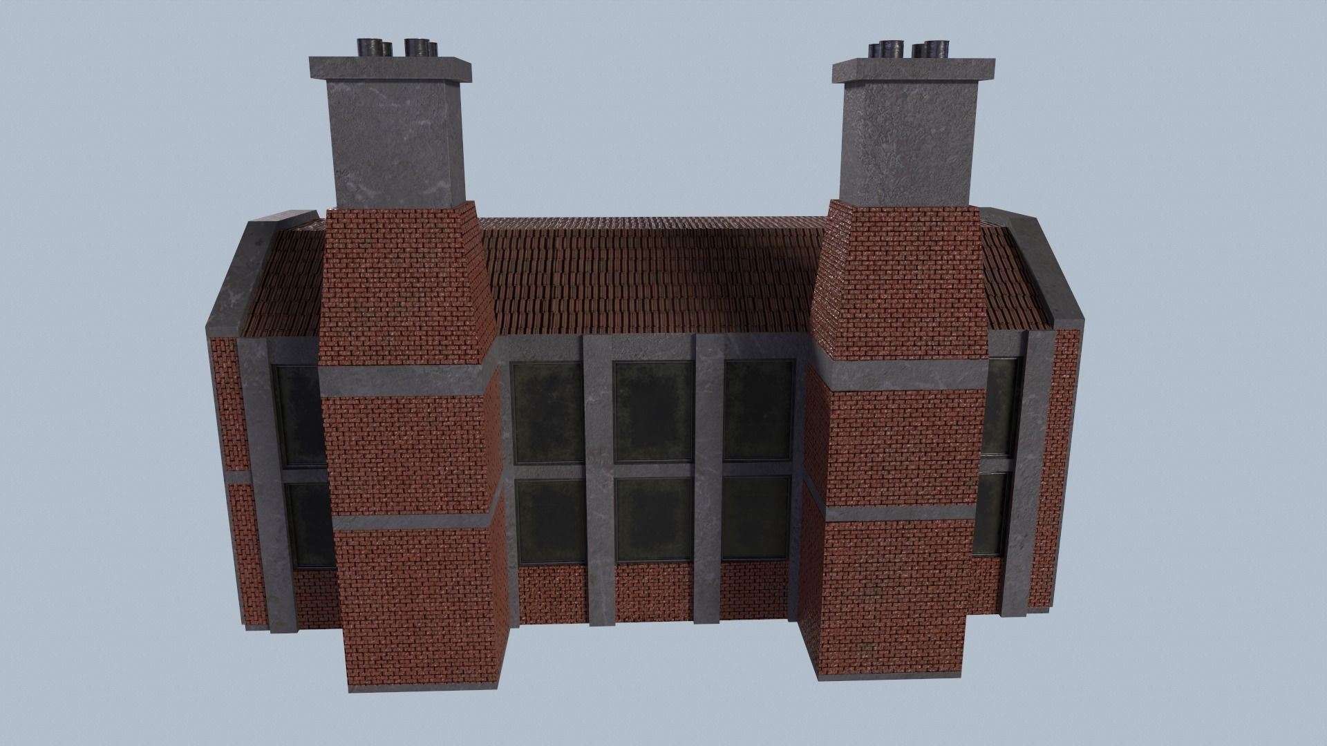 Factory brick building with two chimneys Low-poly 3D model_7