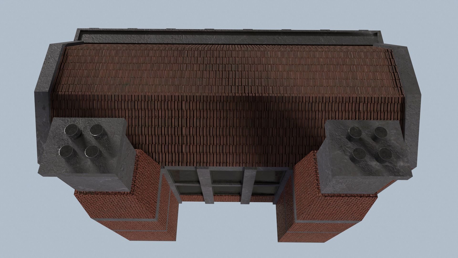 Factory brick building with two chimneys Low-poly 3D model_11