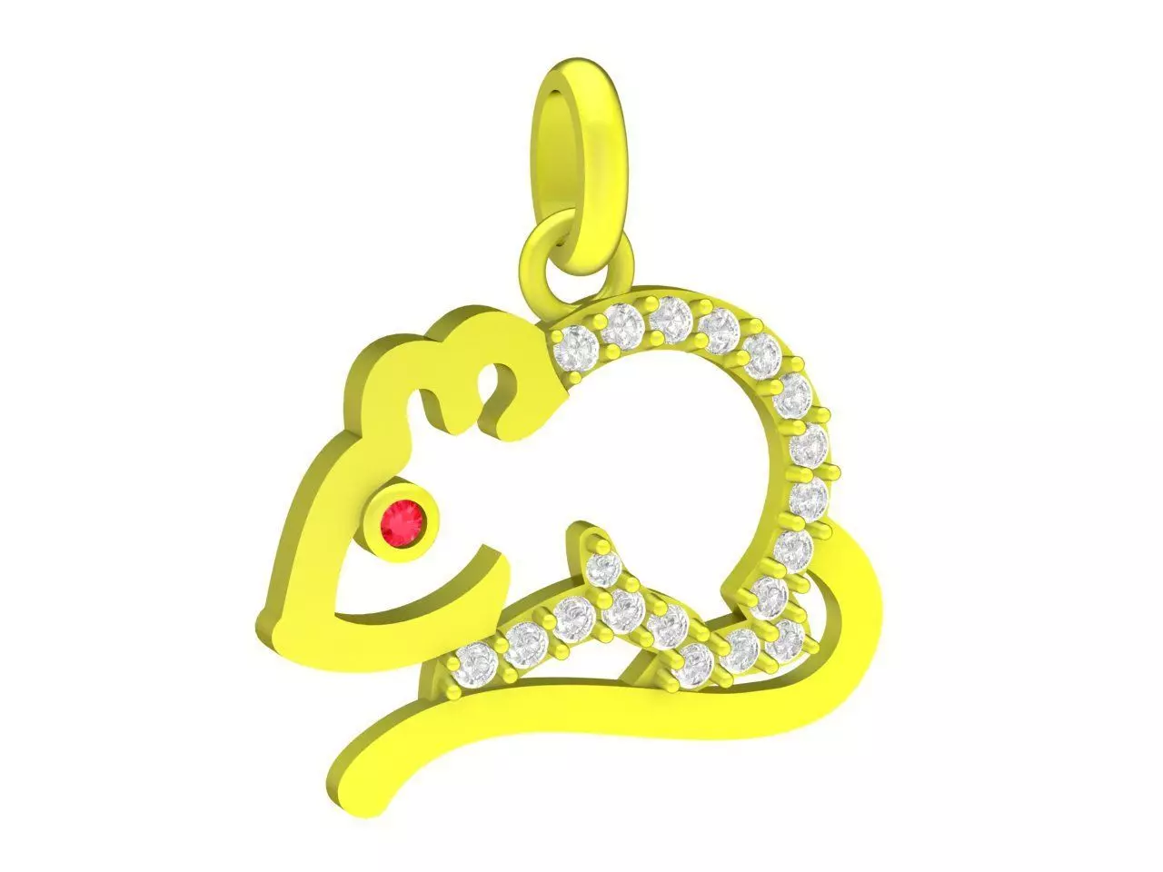 A4666 Diamond Mouse Pendant 3D Model 3D print model_0