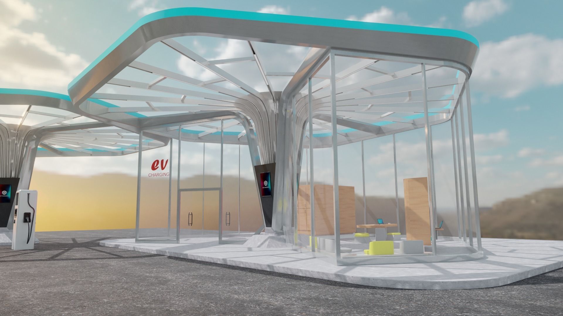 Electric Vehicle Charging Station 4 3D model_4