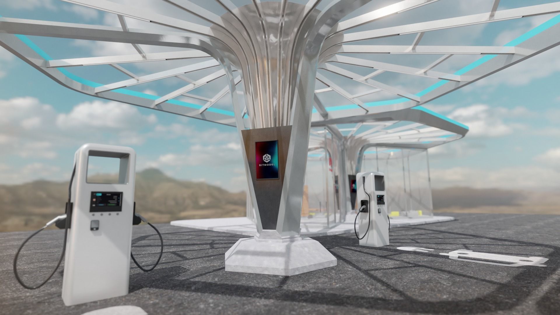 Electric Vehicle Charging Station 4 3D model_3
