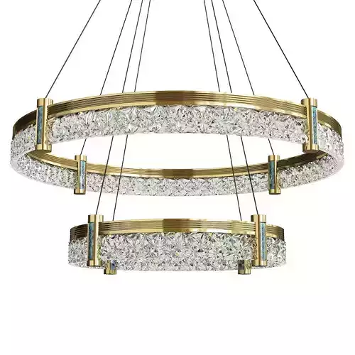 NINETT two circular crystal chandeliers hanging from gold frame