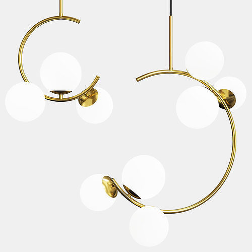 pendant light LED design gold with Shadow metal ring 6 light Low-poly 3D model