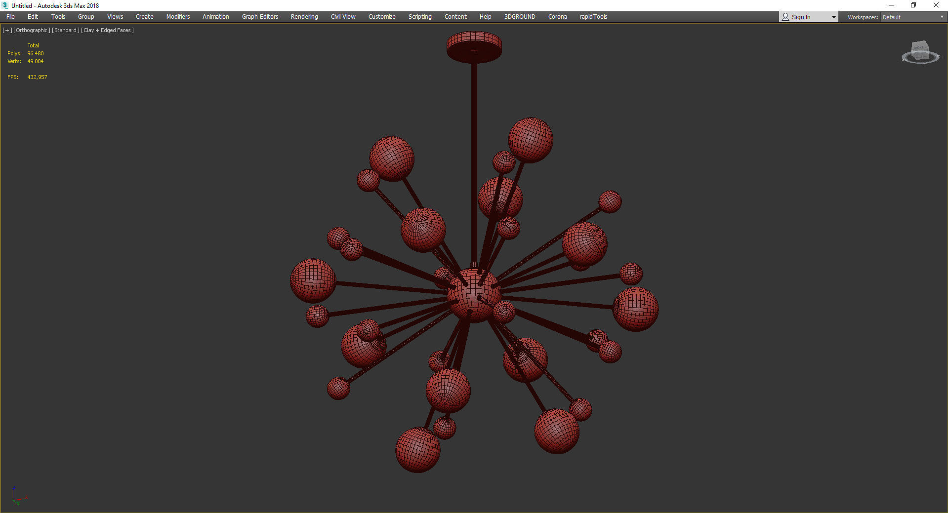 LED gold design chandelier with multiple glass balls Creative Low-poly 3D model_3