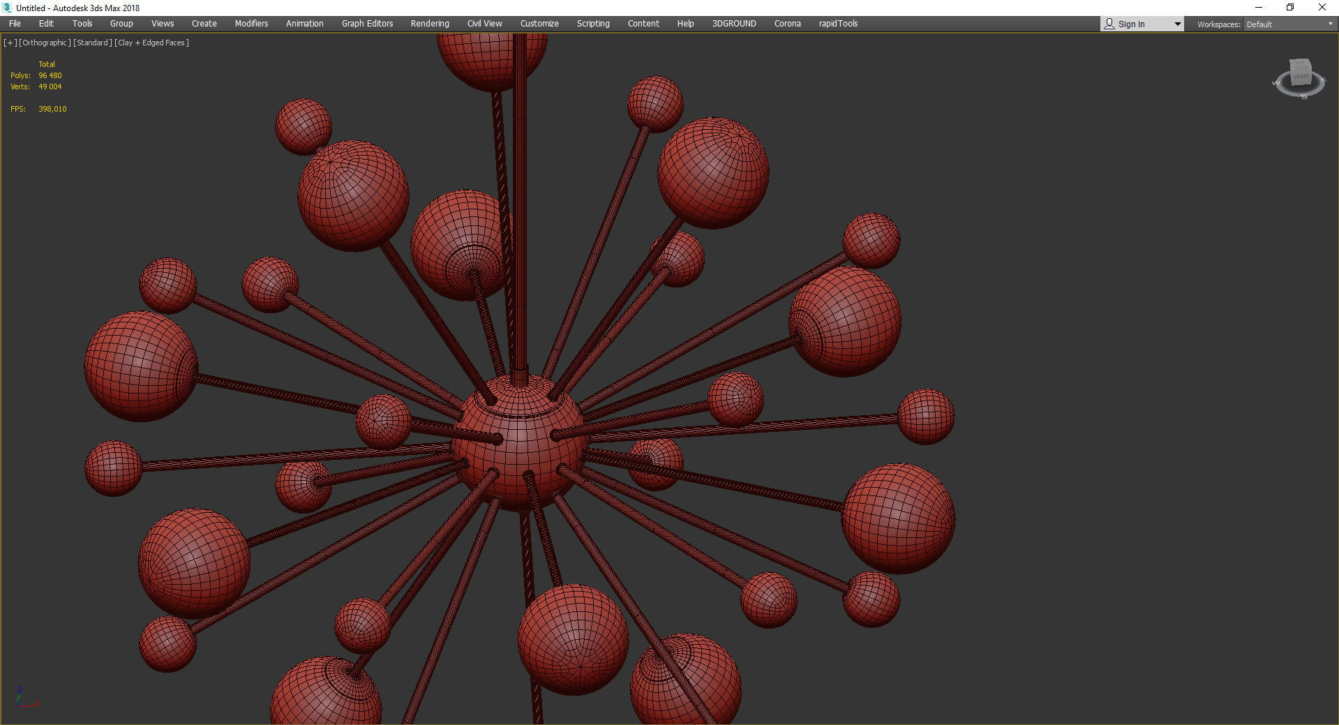 LED gold design chandelier with multiple glass balls Creative Low-poly 3D model_4