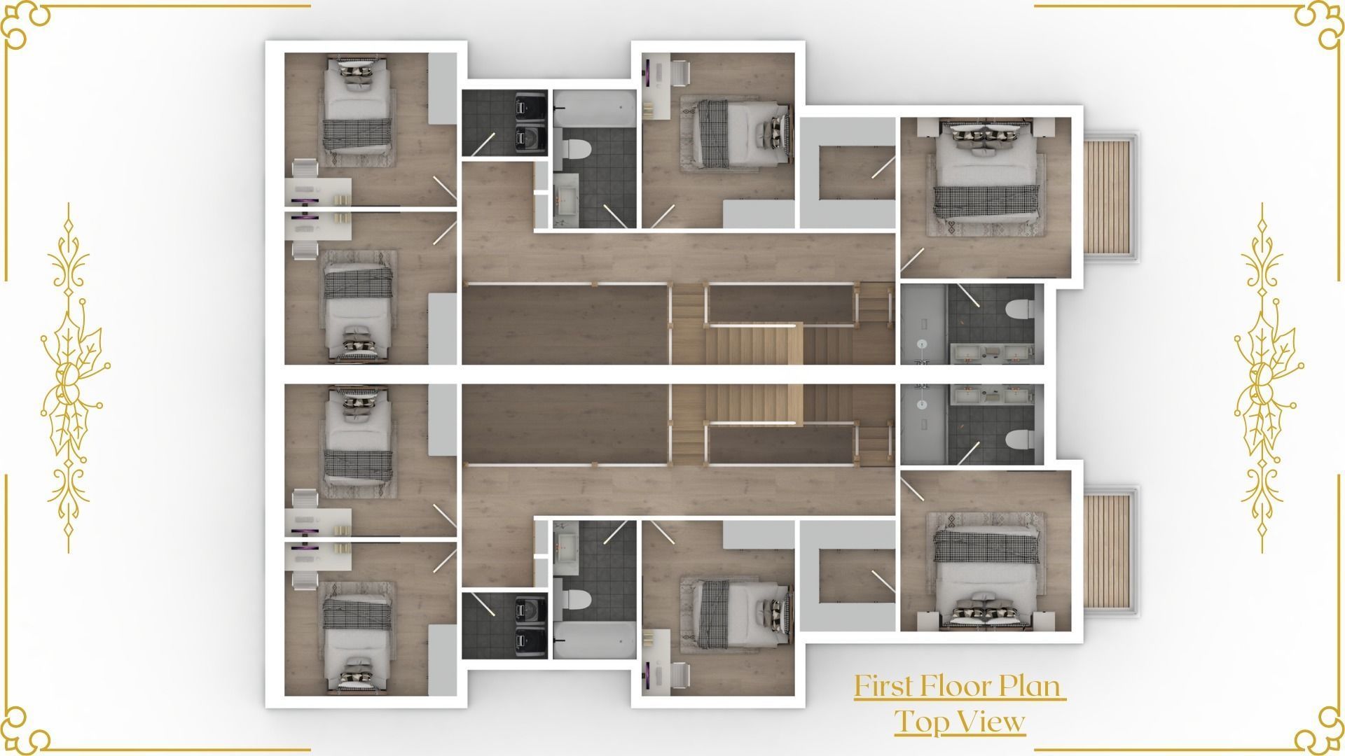 Set of Three 3D Floor Plans with Texture Furniture and Rendering 3D model_9