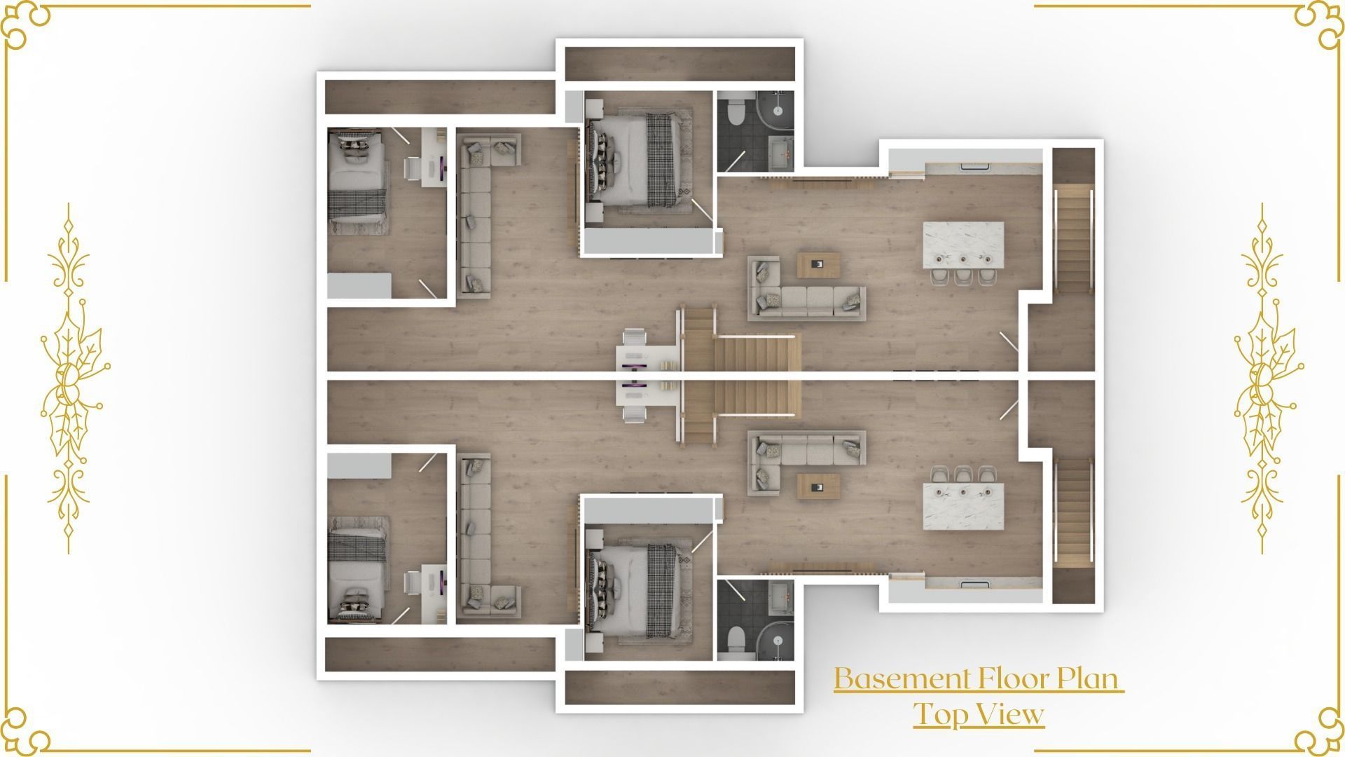Set of Three 3D Floor Plans with Texture Furniture and Rendering 3D model_3