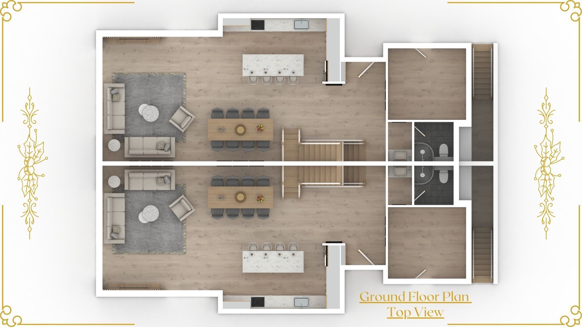 Set of Three 3D Floor Plans with Texture Furniture and Rendering 3D model_6